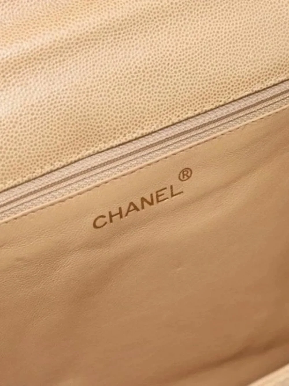 CHANEL Shoulder Bag Grained Calf Skin Beige Gold CC Auth BA2341